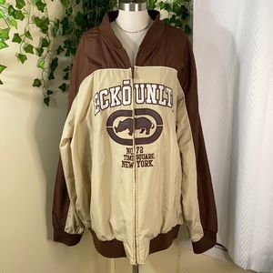 Brown and tan bomber jacket